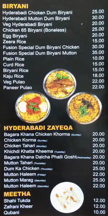 Hyderabad Fusion Restaurant Menu 