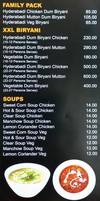 Hyderabad Fusion Restaurant Menu 