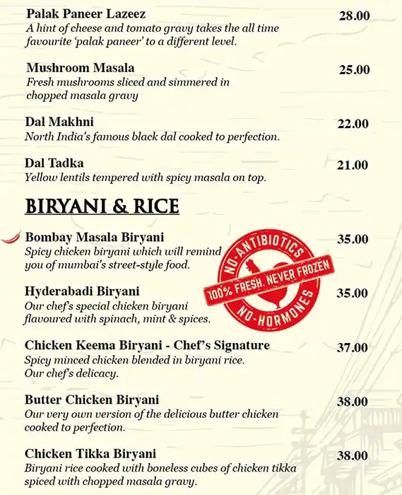 Chicken Street Menu in Burj Khalifa Area 