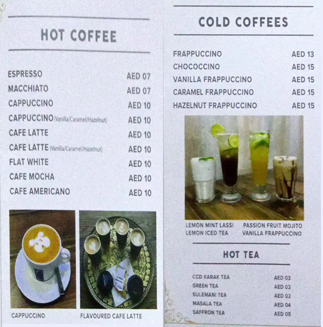 CCD Chaat And Coffee Restaurant Menu 