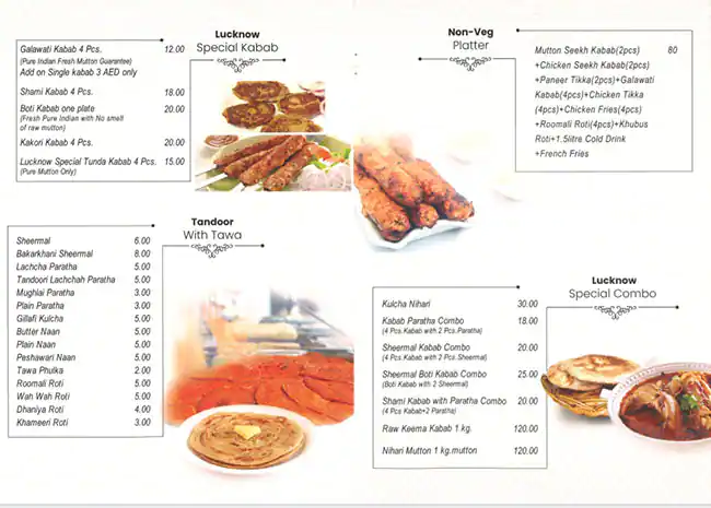 Via Lucknow Menu in Meena Bazaar, Dubai 