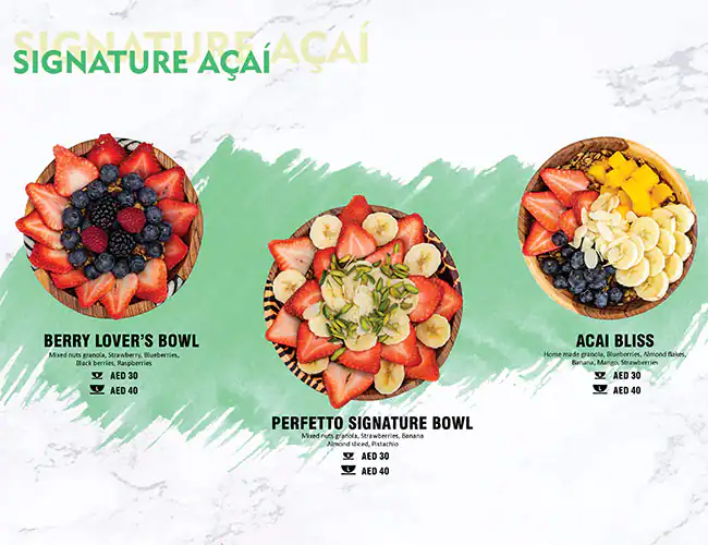 Perfetto Acai Menu in New Dubai 