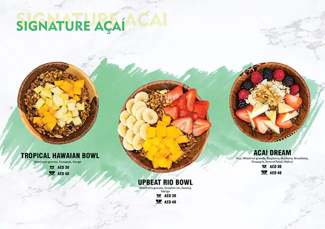 Perfetto Acai Menu in New Dubai 