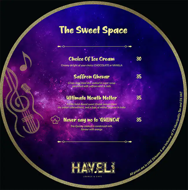 Haveli Lounge & Cafe Menu in The Atrium - Al Habtoor City, Dubai 