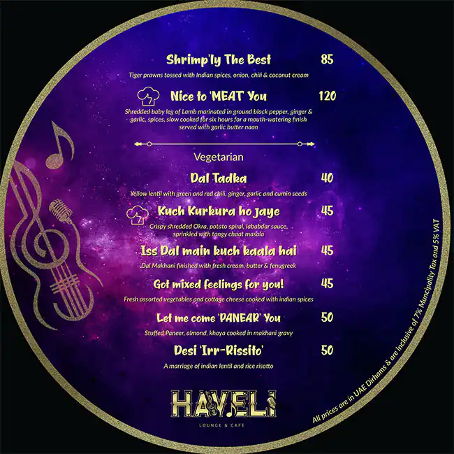 Haveli Lounge & Cafe Menu in The Atrium - Al Habtoor City, Dubai 