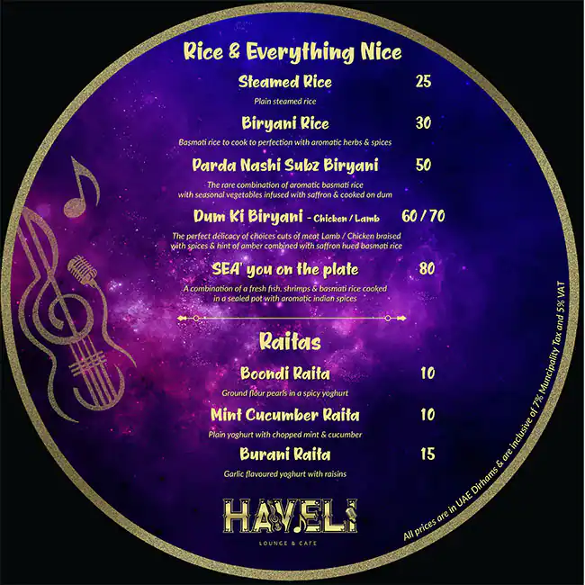 Haveli Lounge & Cafe Menu in The Atrium - Al Habtoor City, Dubai 