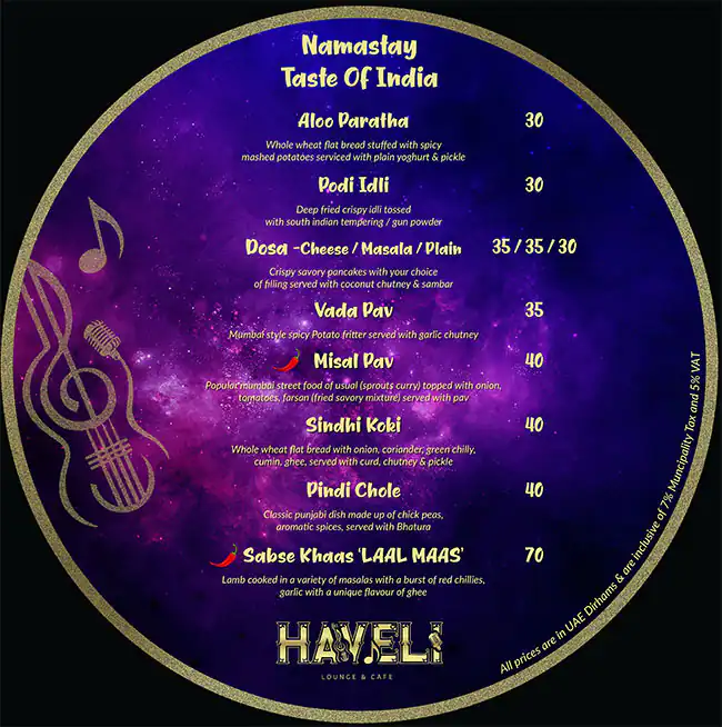 Haveli Lounge & Cafe Menu in The Atrium - Al Habtoor City, Dubai 