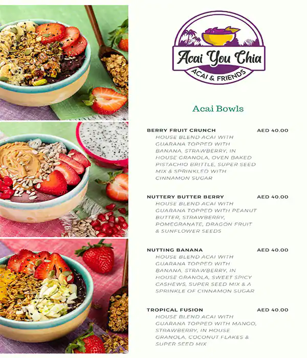 Acai You Chia Menu in New Dubai 