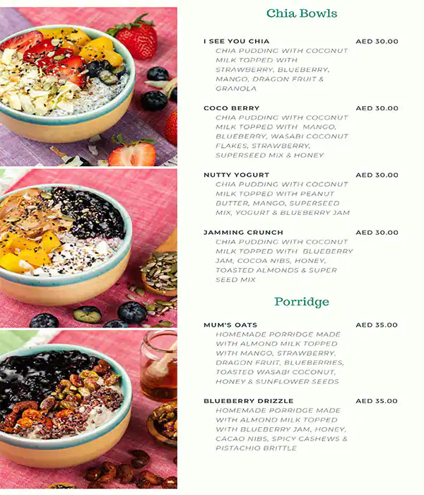 Acai You Chia Menu in New Dubai 