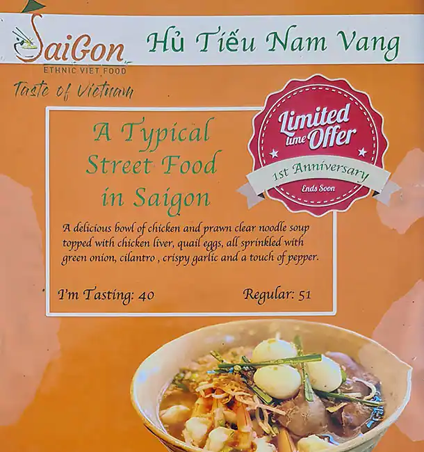 Saigon - Taste of Vietnam Menu 