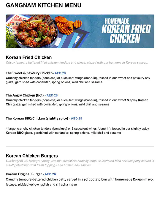 Gangnam Kitchen - Korean Fried Chicken Menu 