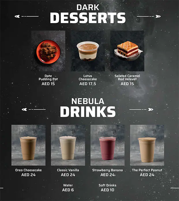 Alien Burger Menu in Outer Dubai 