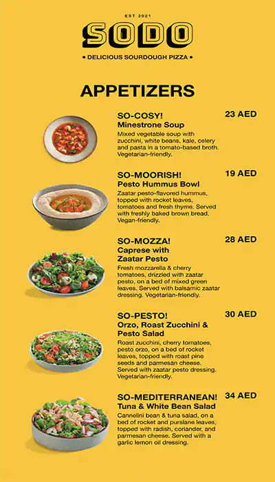 SoDo Sourdough Pizza Menu in Deira 