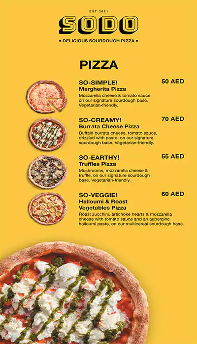 SoDo Sourdough Pizza Menu in Deira 