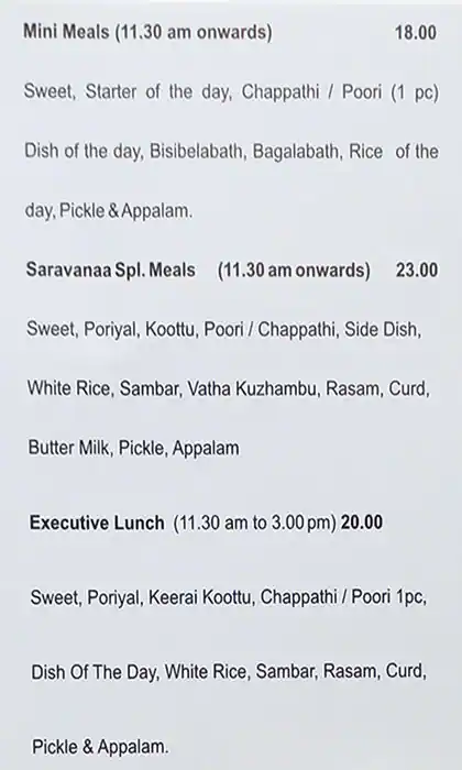 Saravanaa Bhavan - سرافانا بهافان Menu 