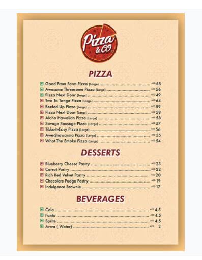Tasty food Pizzamenu Outer Dubai