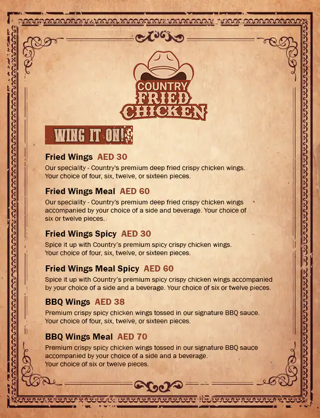 Country Fried Chicken Menu in Barsha 