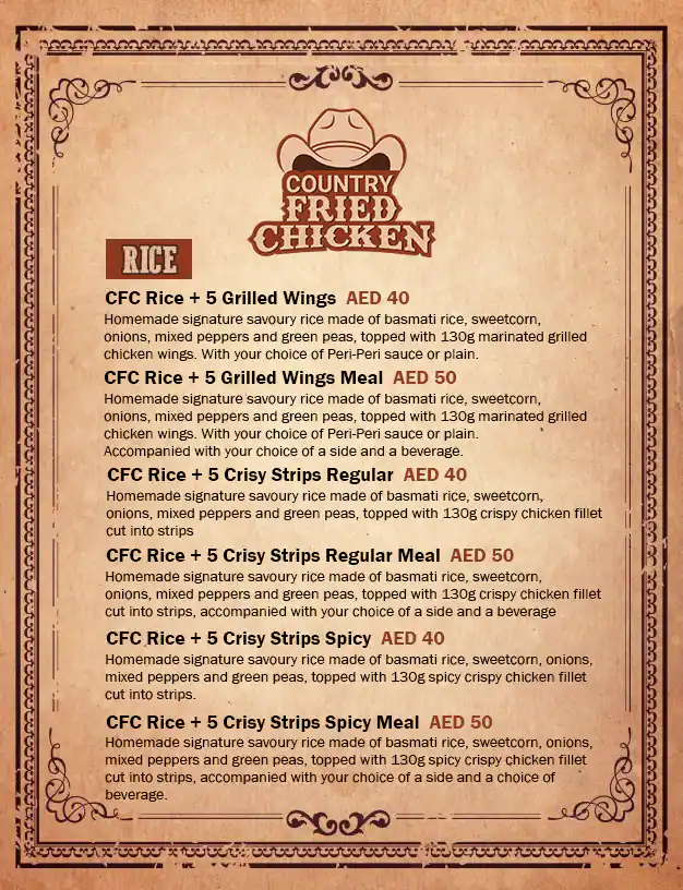 Country Fried Chicken Menu in Barsha 