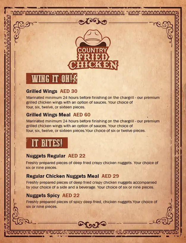 Country Fried Chicken Menu in Jumeirah 