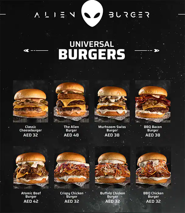 Alien Burger Menu in Financial Center 