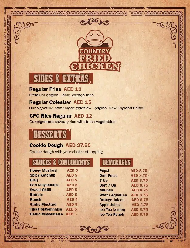 Country Fried Chicken Menu in Financial Center 