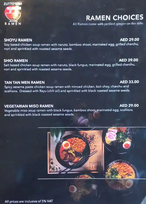 Zutto Suki Ramen Restaurant Menu 