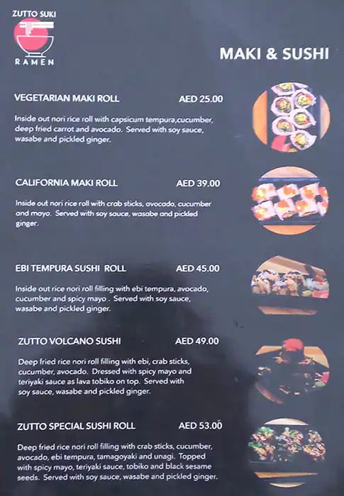 Zutto Suki Ramen Restaurant Menu 