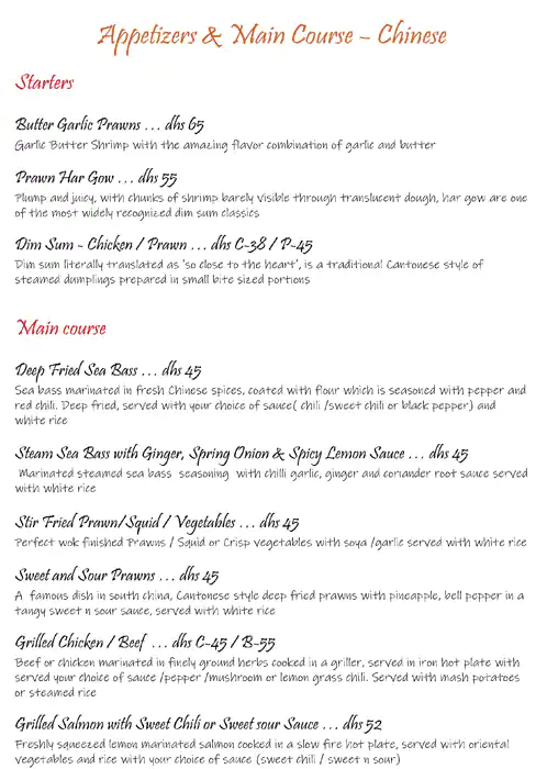 Zoya's Pan Asian Menu in Al Barsha, Dubai 