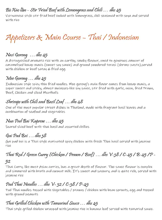 Zoya's Pan Asian Menu in Al Barsha, Dubai 