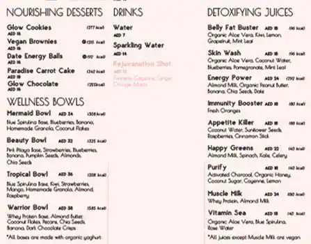 The Glow Paradise Menu in Barsha 