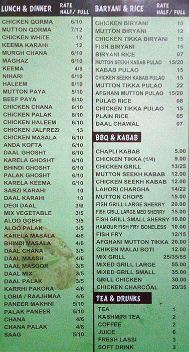 Pak Zaiqa Restaurant Menu in Naif, Dubai 