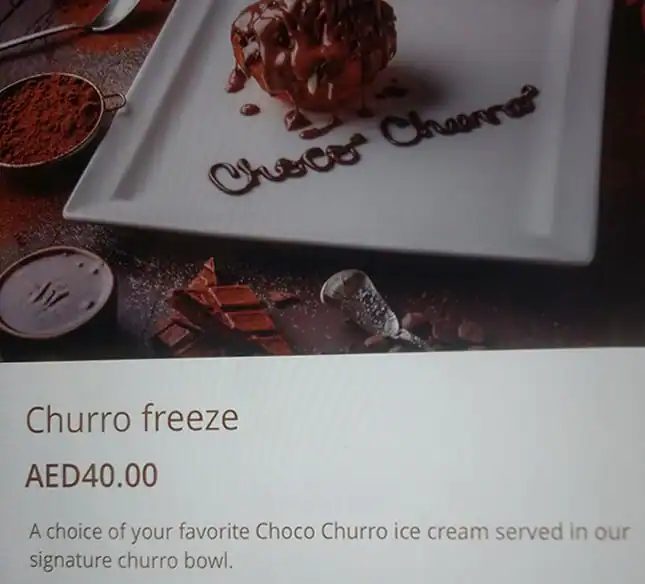 Choco Churro Cafe Menu in The Dubai Mall,Downtown Dubai, Dubai 