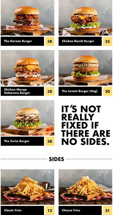 The Burger Fix Menu in Deira 