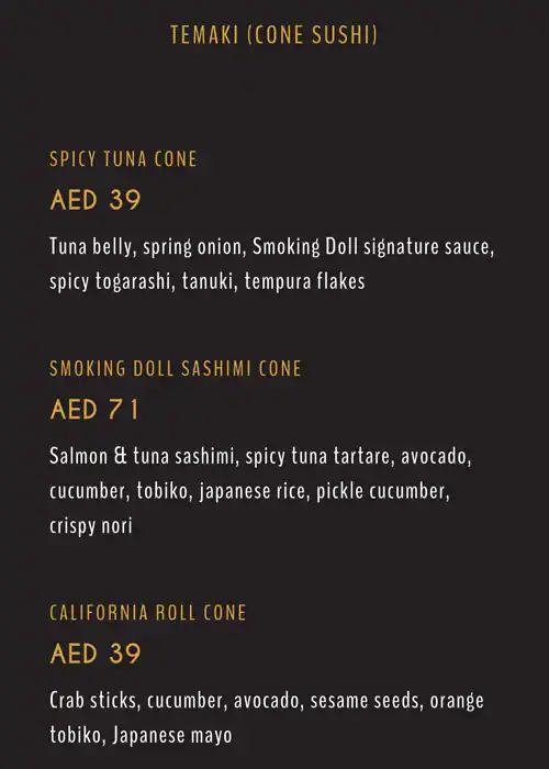 Smoking Doll Menu in Cluster W, Jumeirah Lake Towers, Dubai 