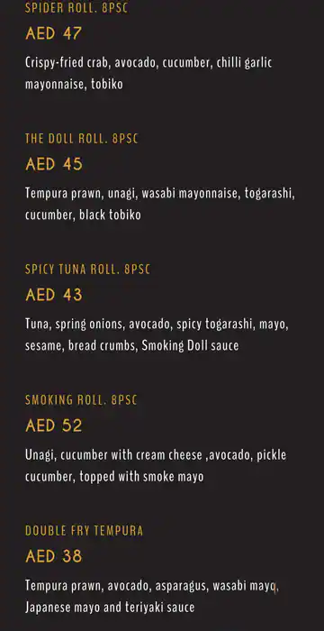 Smoking Doll Menu in Cluster W, Jumeirah Lake Towers, Dubai 