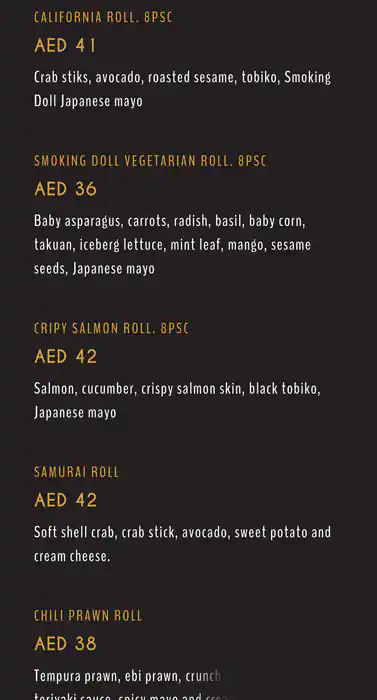 Smoking Doll Menu in Cluster W, Jumeirah Lake Towers, Dubai 