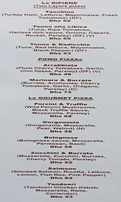 POMO Pizza Al Taglio Menu in Business Bay, Dubai 