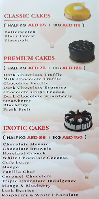 7th Heaven Bakery Menu in Al Karama, Dubai 