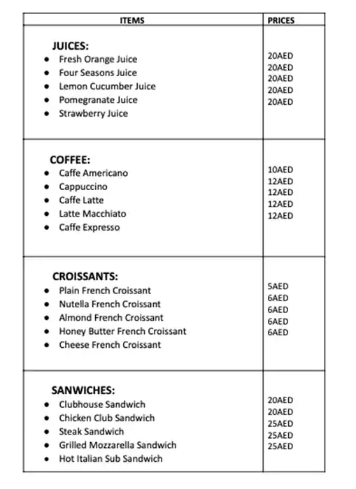 Bakermart Gourmet Menu in Bur Dubai 