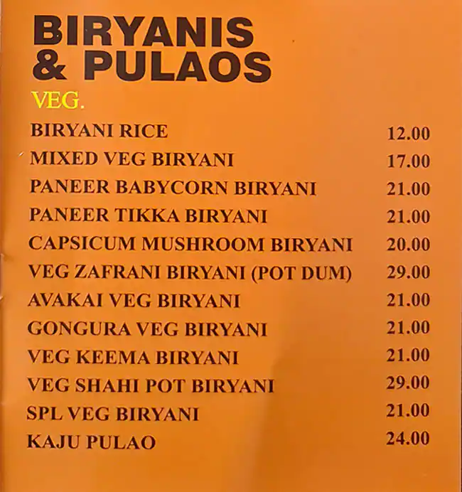 Biryanis And Biryanis Menu in Central Mall, Mankhool, Dubai 