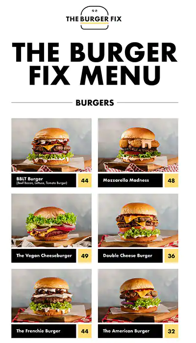 The Burger Fix Menu in New Dubai 