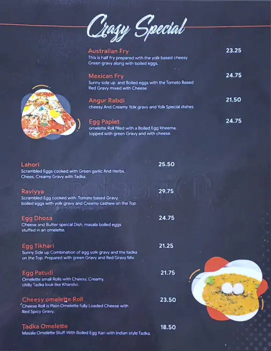 The Crazy Eggs Restaurant Menu 