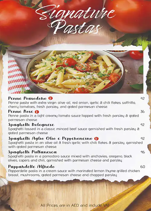 The Pasta Broz Menu in Burj Khalifa Area 