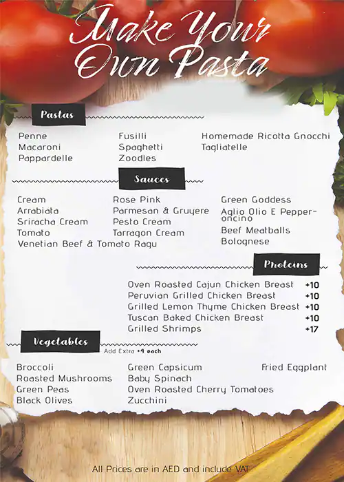 The Pasta Broz Menu in Burj Khalifa Area 