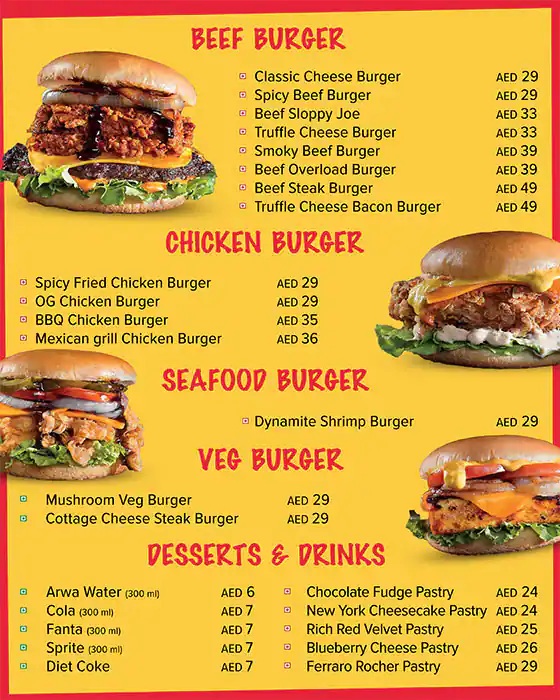 Tasty food Burger, Fast Foodmenu Burj Khalifa Area