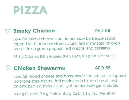 Skinny Slice Menu in DIFC, Dubai 