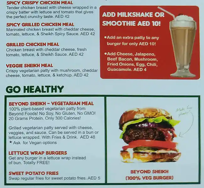 Sheikh & Shake - Burgers Menu in Barsha 