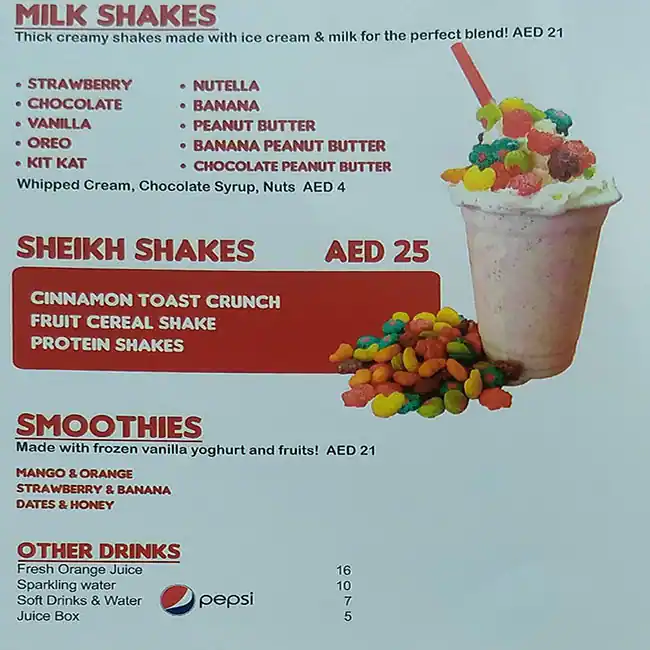 Sheikh & Shake - Burgers Menu in Barsha 