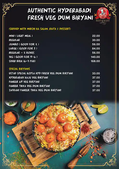 Hyderabadi Ustad Biryani Menu in Al Karama, Dubai 