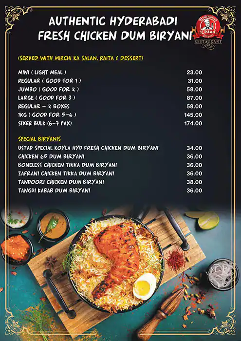 Hyderabadi Ustad Biryani Menu in Al Karama, Dubai 